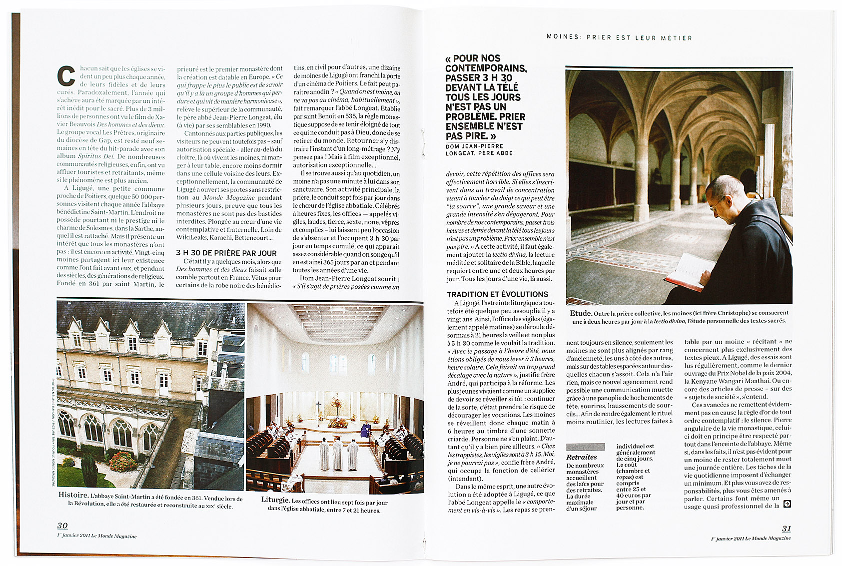 Abbaye de Ligugé, Le Monde Magazine du 1 janvier 2011