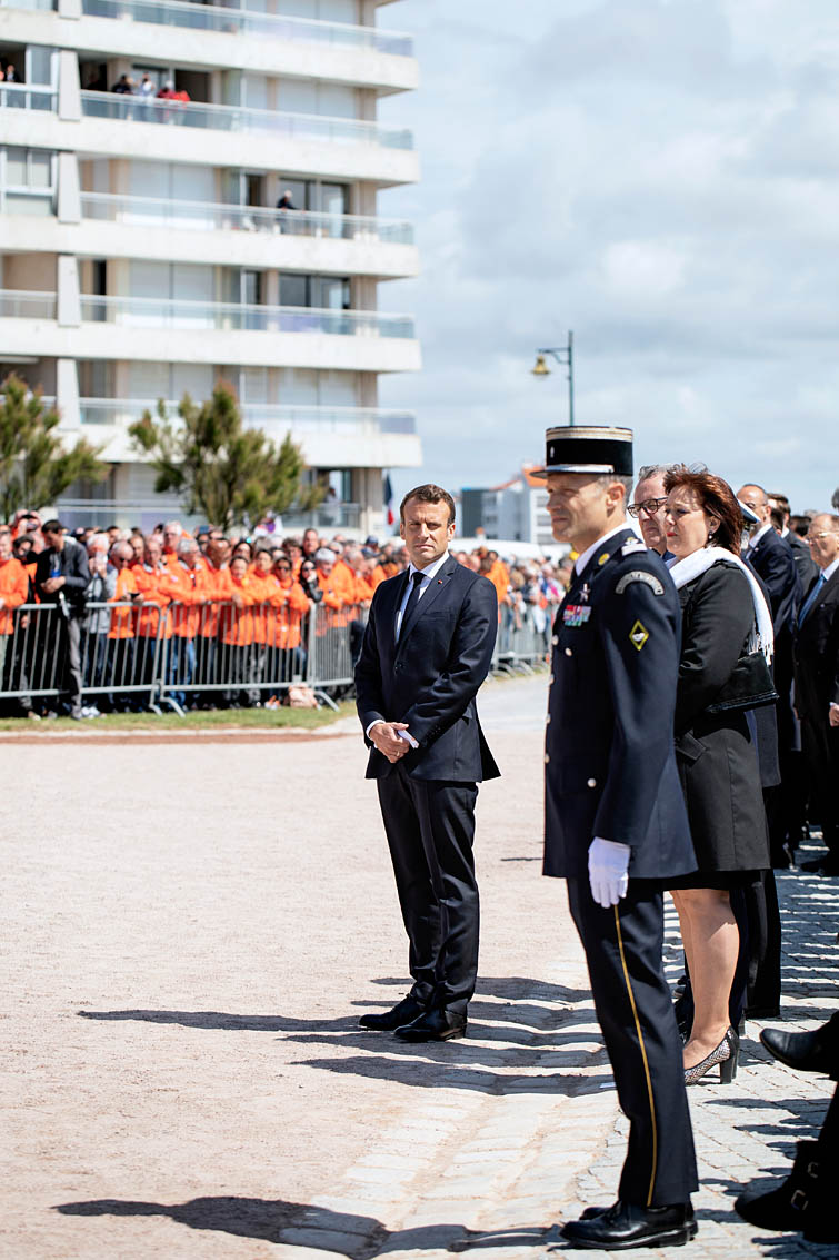 Les Sables d’Olonne, le 13 juin 2019. Hommage national aux sauveteurs du canot Jack Morisseau. Cérémonie présidée par Emmanuel Macron.